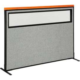 Interion Deluxe Freestanding Office Partition Panel w/Partial Window 60-1/4"W x 43-1/2"H Gray