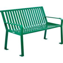 Global Industrial 4' Outdoor Vertical Steel Slat Park Bench w/ Back, Green
