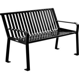 Global Industrial 4' Outdoor Vertical Steel Slat Park Bench w/ Back, Black