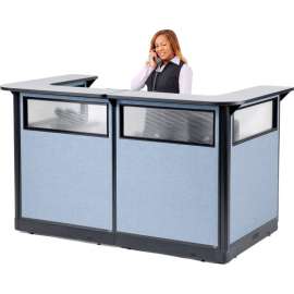 Interion U-Shaped Reception Station w/Window & Raceway 88"Wx 44"Dx 46"H GRY Counter/BLU Panel