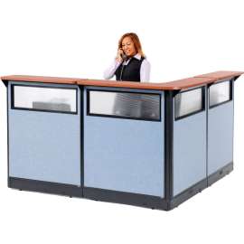 Interion L-Shaped Reception Station w/Window & Raceway 80"W x 80"D x 46"H Cherry Counter Blue