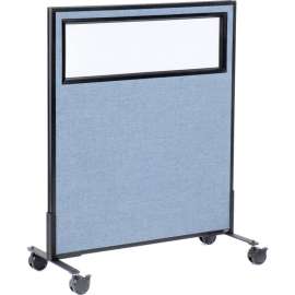 Interion Mobile Office Partition Panel with Partial Window, 36-1/4"W x 45"H, Blue