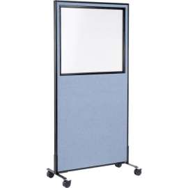 Interion Mobile Office Partition Panel with Partial Window, 36-1/4"W x 99"H, Blue