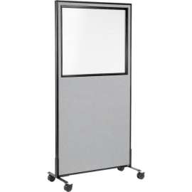 Interion Mobile Office Partition Panel with Partial Window, 36-1/4"W x 75"H, Gray