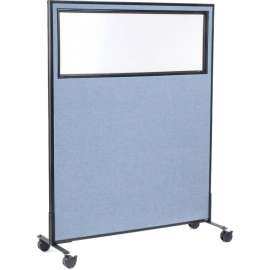 Interion Mobile Office Partition Panel with Partial Window, 48-1/4"W x 63"H, Blue