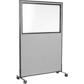 Interion Mobile Office Partition Panel with Partial Window, 48-1/4"W x 99"H, Gray