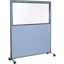 Interion Mobile Office Partition Panel with Partial Window, 60-1/4"W x 75"H, Blue