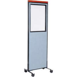 Interion Mobile Deluxe Office Partition Panel with Partial Window, 24-1/4"W x 100-1/2"H, Blue