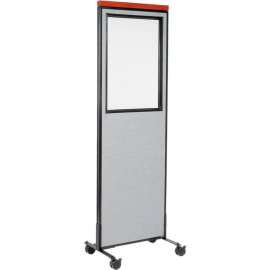 Interion Mobile Deluxe Office Partition Panel with Partial Window, 24-1/4"W x 100-1/2"H, Gray