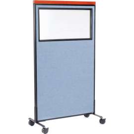 Interion Mobile Deluxe Office Partition Panel with Partial Window, 36-1/4"W x 64-1/2"H, Blue