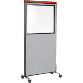 Interion Mobile Deluxe Office Partition Panel with Partial Window, 36-1/4"W x 100-1/2"H, Gray