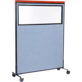 Interion Mobile Deluxe Office Partition Panel with Partial Window, 48-1/4"W x 64-1/2"H, Blue