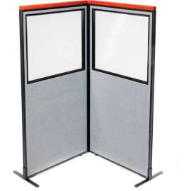 Interion Deluxe Freestanding 2-Panel Corner Divider w/Partial Window 36-1/4"W x 73-1/2"H Gray