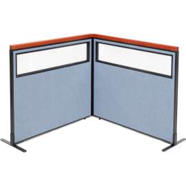 Interion Deluxe Freestanding 2-Panel Corner Divider w/Partial Window 48-1/4"W x 43-1/2"H Blue