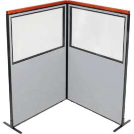 Interion Deluxe Freestanding 2-Panel Corner Divider w/Partial Window 48-1/4"W x 73-1/2"H Gray