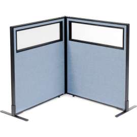 Interion Freestanding 2-Panel Corner Room Divider w/Partial Window 36-1/4"W x 42"H Panels Blue