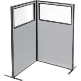 Interion Freestanding 2-Panel Corner Room Divider w/Partial Window 36-1/4"W x 60"H Panels Gray
