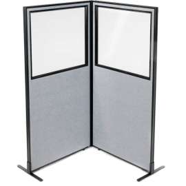 Interion Freestanding 2-Panel Corner Room Divider w/Partial Window 36-1/4"W x 72"H Panels Gray