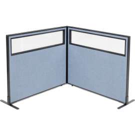 Interion Freestanding 2-Panel Corner Room Divider w/Partial Window 48-1/4"W x 42"H Panels Blue