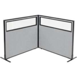 Interion Freestanding 2-Panel Corner Room Divider w/Partial Window 48-1/4"W x 42"H Panels Gray