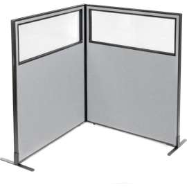 Interion Freestanding 2-Panel Corner Room Divider w/Partial Window 48-1/4"W x 60"H Panels Gray