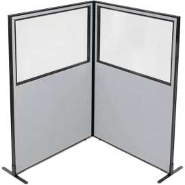 Interion Freestanding 2-Panel Corner Room Divider w/Partial Window 48-1/4"W x 72"H Panels Gray