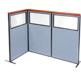 Interion Deluxe Freestanding 3-Panel Corner Divider w/Partial Window 36-1/4"W x 61-1/2"H Blue