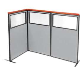 Interion Deluxe Freestanding 3-Panel Corner Divider w/Partial Window 36-1/4"W x 61-1/2"H Gray