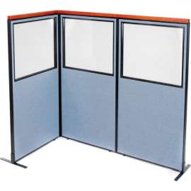 Interion Deluxe Freestanding 3-Panel Corner Divider w/Partial Window 36-1/4"W x 73-1/2"H Blue