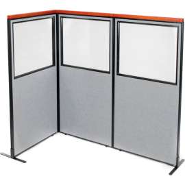 Interion Deluxe Freestanding 3-Panel Corner Divider w/Partial Window 36-1/4"W x 73-1/2"H Gray