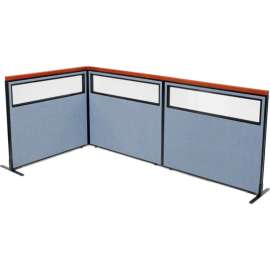 Interion Deluxe Freestanding 3-Panel Corner Divider w/Partial Window 48-1/4"W x 43-1/2"H Blue
