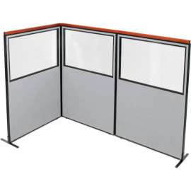 Interion Deluxe Freestanding 3-Panel Corner Divider w/Partial Window 48-1/4"W x 73-1/2"H Gray