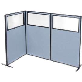 Interion Freestanding 3-Panel Corner Room Divider w/Partial Window 36-1/4"W x 60"H Panels Blue