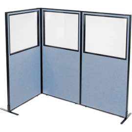 Interion Freestanding 3-Panel Corner Room Divider w/Partial Window 36-1/4"W x 72"H Panels Blue