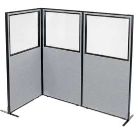 Interion Freestanding 3-Panel Corner Room Divider w/Partial Window 36-1/4"W x 72"H Panels Gray