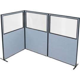 Interion Freestanding 3-Panel Corner Room Divider w/Partial Window 48-1/4"W x 72"H Panels Blue