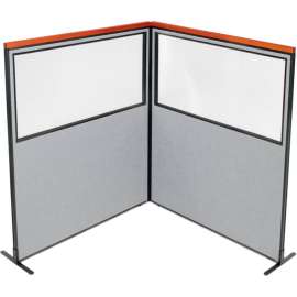 Interion Deluxe Freestanding 2-Panel Corner Divider w/Partial Window 60-1/4"W x 73-1/2"H Gray