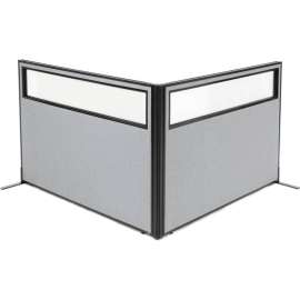 Interion Freestanding 2-Panel Corner Room Divider w/Partial Window 60-1/4"W x 42"H Panels Gray
