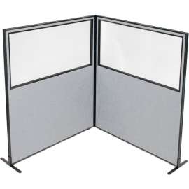 Interion Freestanding 2-Panel Corner Room Divider w/Partial Window 60-1/4"W x 72"H Panels Gray