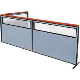 Interion Deluxe Freestanding 3-Panel Corner Divider w/Partial Window 60-1/4"W x 43-1/2"H Blue