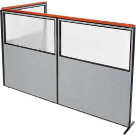 Interion Deluxe Freestanding 3-Panel Corner Divider w/Partial Window 60-1/4"W x 73-1/2"H Gray