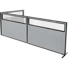 Interion Freestanding 3-Panel Corner Room Divider w/Partial Window 60-1/4"W x 42"H Panels Gray
