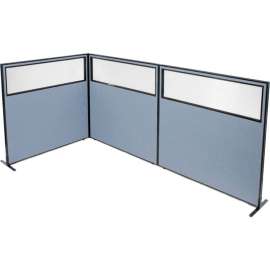 Interion Freestanding 3-Panel Corner Room Divider w/Partial Window 60-1/4"W x 60"H Panels Blue