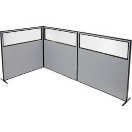 Interion Freestanding 3-Panel Corner Room Divider w/Partial Window 60-1/4"W x 60"H Panels Gray