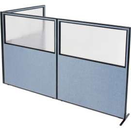 Interion Freestanding 3-Panel Corner Room Divider w/Partial Window 60-1/4"W x 72"H Panels Blue