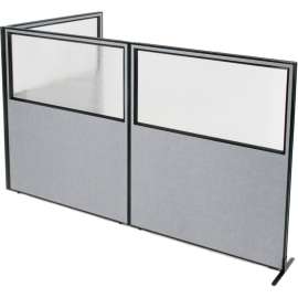 Interion Freestanding 3-Panel Corner Room Divider w/Partial Window 60-1/4"W x 72"H Panels Gray