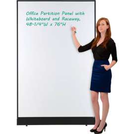 Interion Office Partition Panel with Whiteboard and Raceway, 48-1/4"W x 76"H