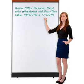 Interion Deluxe Office Partition Panel w/Whiteboard and Pass-Thru Cable 48-1/4"W x 77-1/2"H