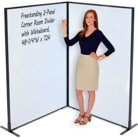 Interion Freestanding 2-Panel Corner Room Divider with Whiteboard, 48-1/4"W x 72"H