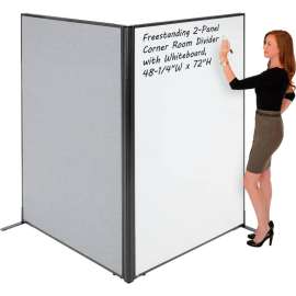 Interion Freestanding 2-Panel Corner Room Divider with Whiteboard, 48-1/4"W x 72"H, Gray